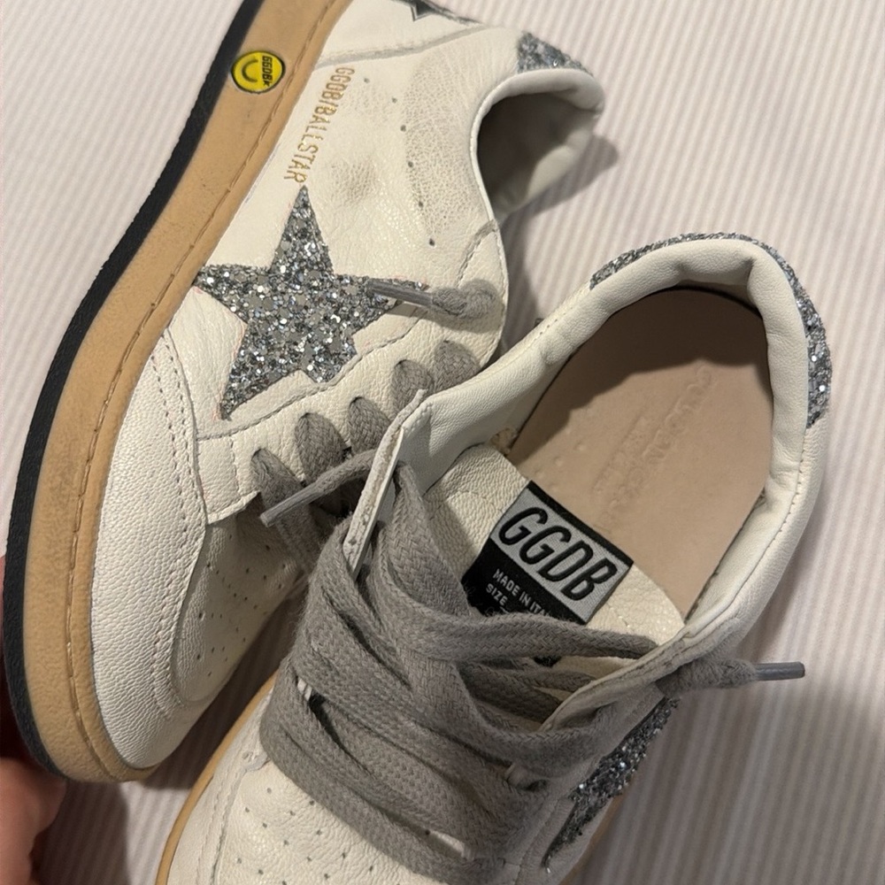 Golden Goose Kids White Leather Sneakers with Silver Glitter Star